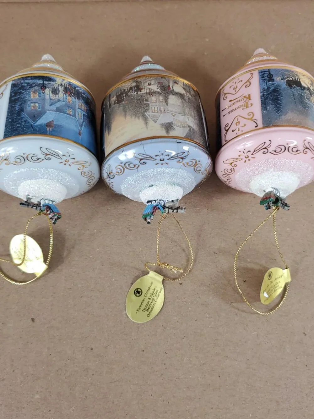 Thomas Kinkade Heirloom Glass Christmas Ornaments Lot Of 3 Bradford Edition